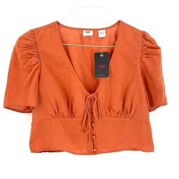 Levi's NAT Burnt Orange Luisa Puff Sleeve Blouse - Picture 3 of 7